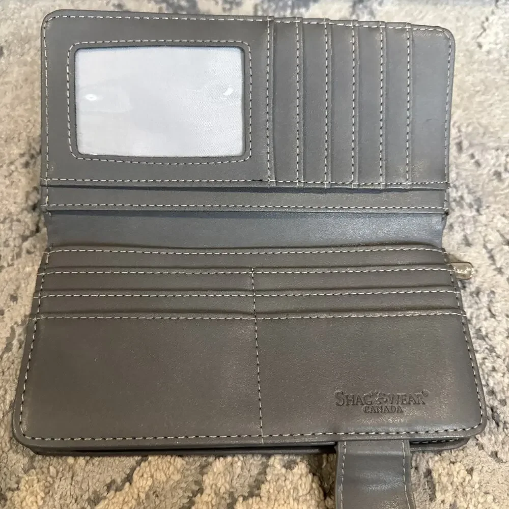 Shag Wear Womens Vegan Wallet Buffalo Animal Clutch Zipper Gray